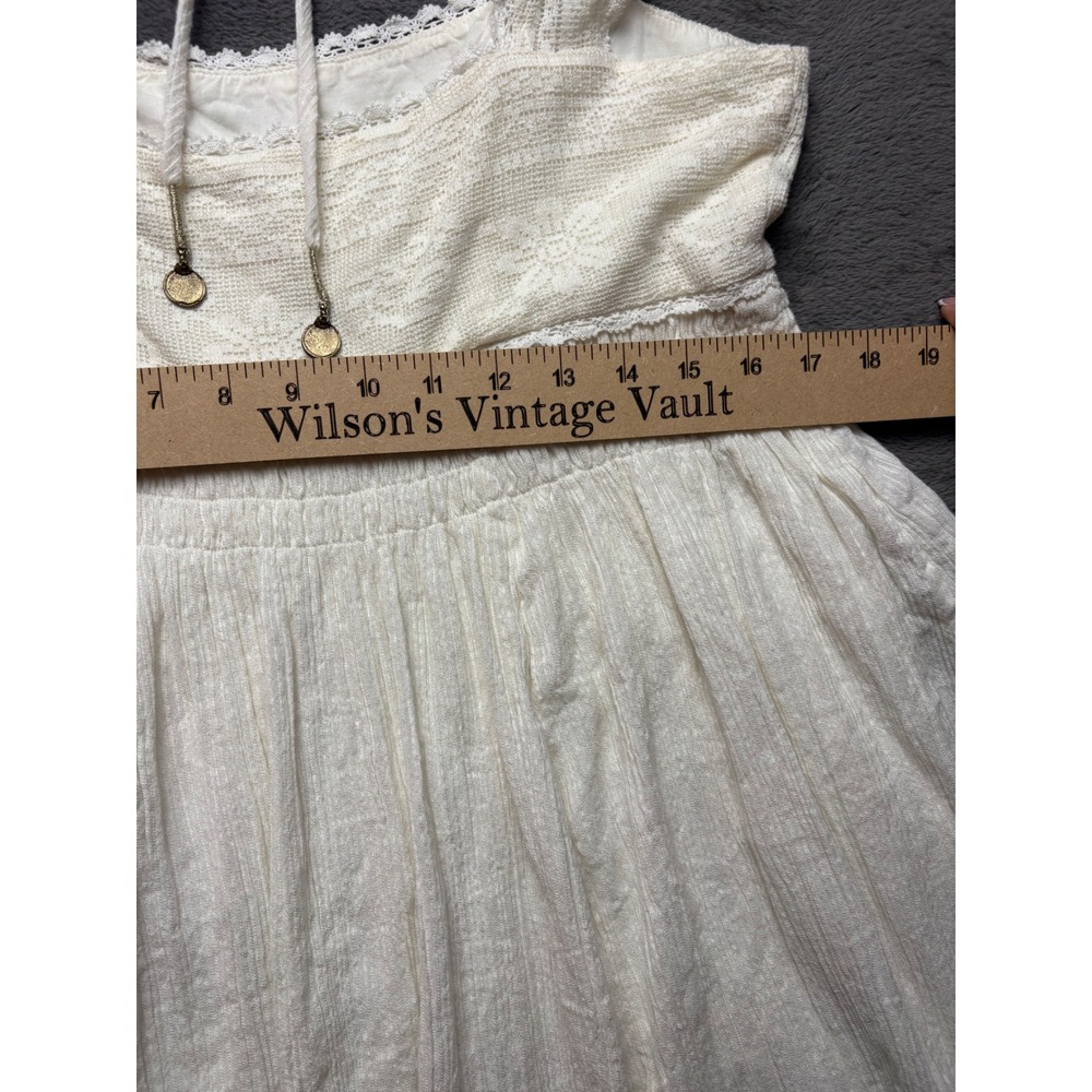 Free People Dress Womens L Large White Lace Smocked Side Button Boho Hippie - Picture 8 of 12